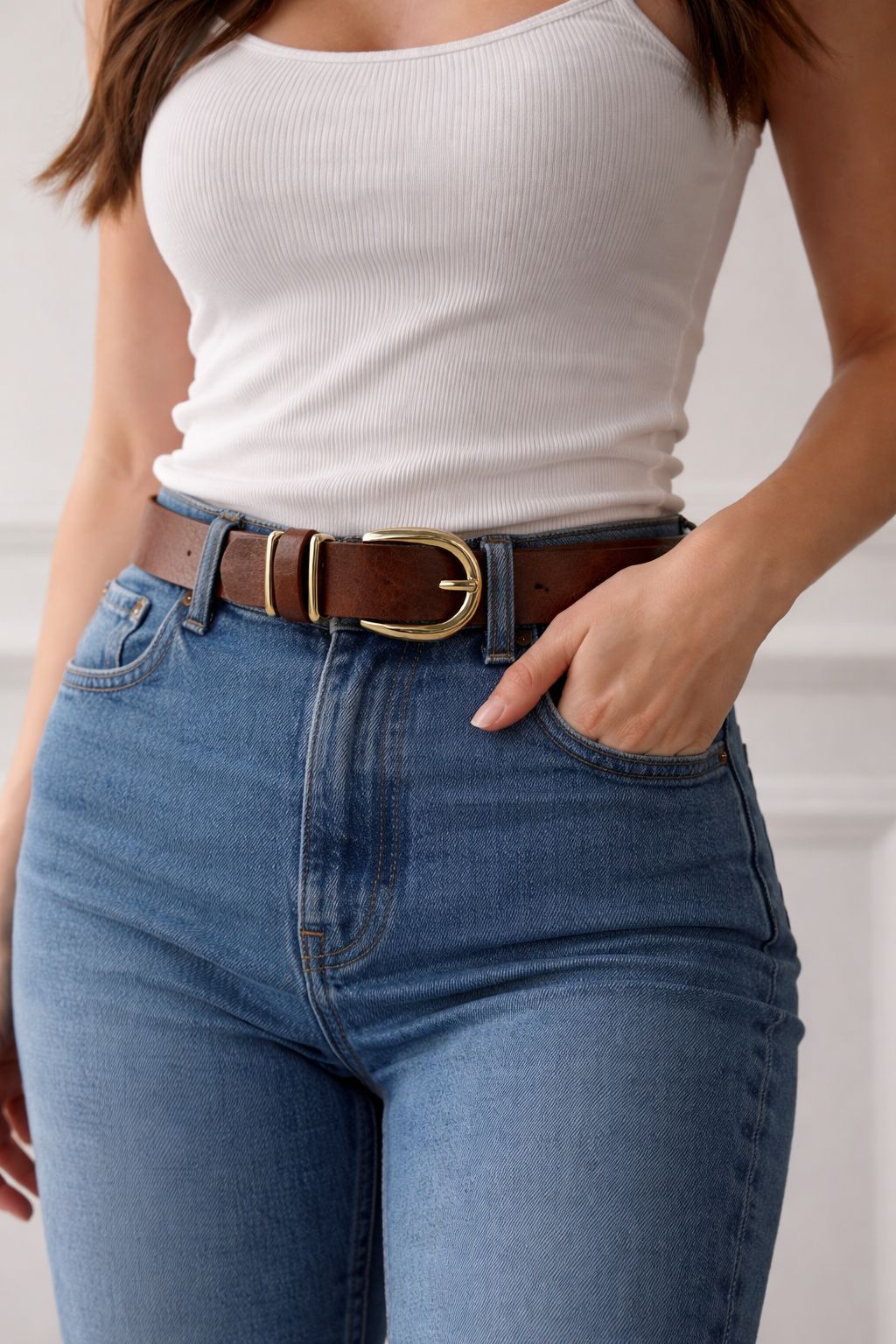 Cinto Feminino em Couro Sintético Três Passantes